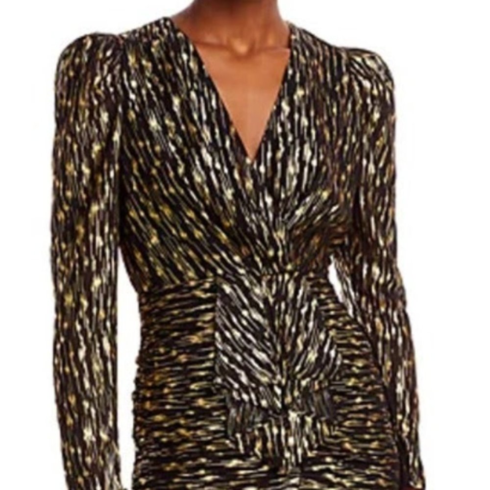 Aqua Metallic Jacquard Puff Sleeve Mini Dress